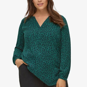 Ellos Evergreen Animal Print Notch Neck Henley Tunic in Size 24